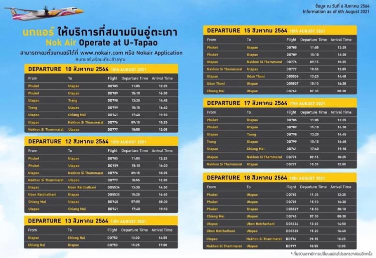 Nok Air setzt Flüge von Phuket nach U-Tapao zumindest bis zum 18. August fort