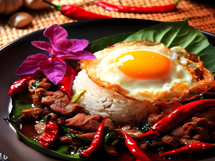 Phad Kaphrao - Gebratenes Fleisch mit Chili und Basilikum - Stir-fried meat with chilli and holy basil