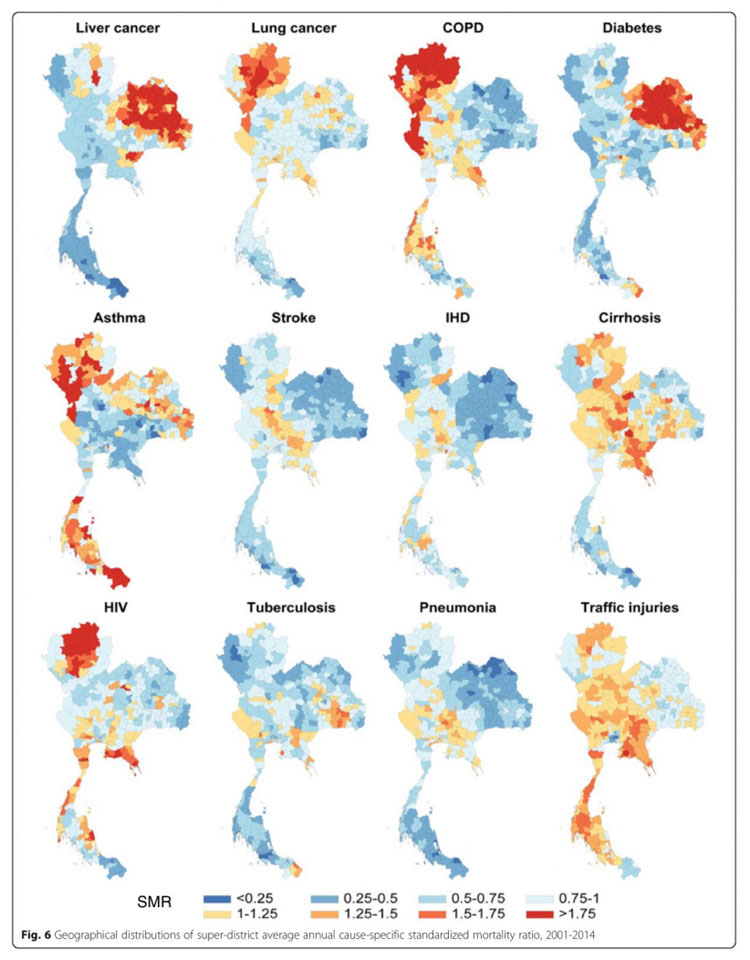 Karte mit geografisch geeordneten Sterblichkeitsraten