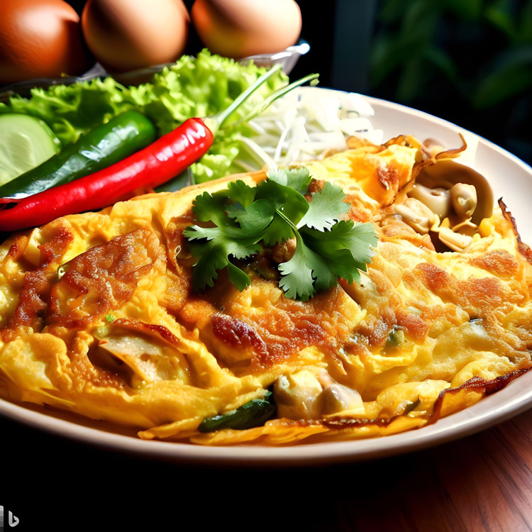 frisch zubereitetes Omelette nach Thai-Art ist ein absoluter Gaumenschmaus