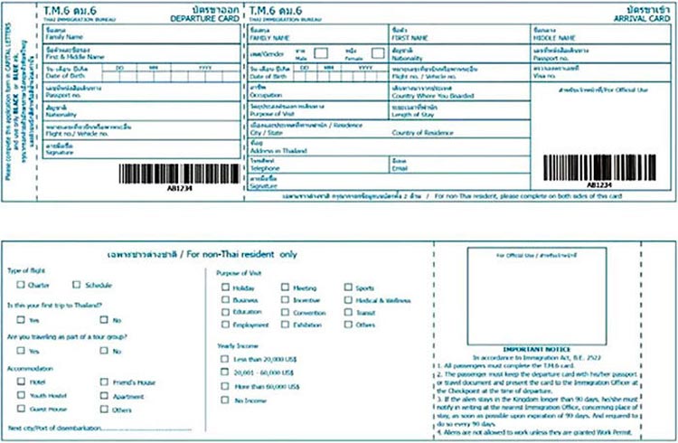 Muster TM6 Ein- und Ausreiseformular