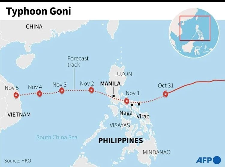 Taifun Goni forderte bisher auf den Philippinen 22 Menschenleben und bewegt sich nun auf Vietnam zu | Photo: AFP
