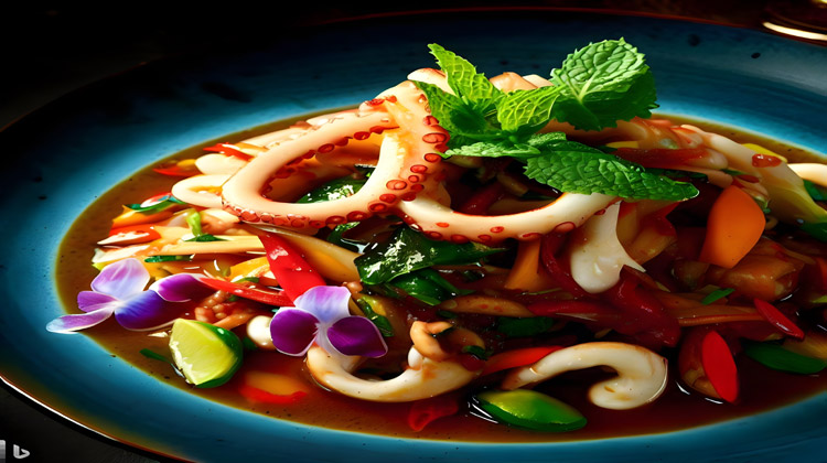 Yum Pla Muk (Scharfer thailändischer Tintenfischsalat)